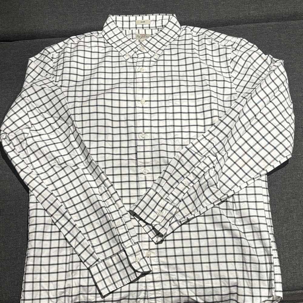 J. Crew White and Black Grid Pattern Shirt